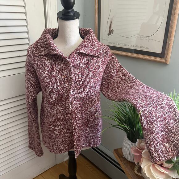 EXPRESS Sweater Womens Medium Red Metallic Marled Cardigan Chunky Wool Blend - Picture 1 of 11